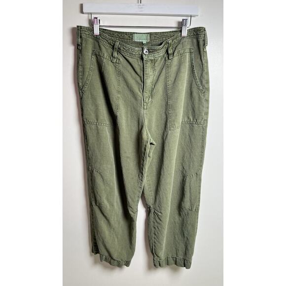 Anthropologie Audra Linen Blend Green Cropped‎ Cargo Utility Pants EUC Sz 31 - Picture 2 of 10